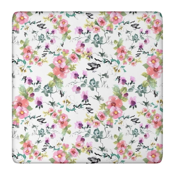 Pioneer Flower Floral Print Pattern Square Fitted Tablecloth with Elastic Edge,Square Table Cover,Washable Elastic Table Cover for Home Kitchen Party Decor 36"x36"
