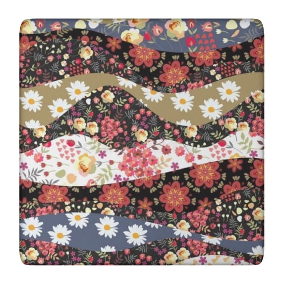 Pioneer Flower Floral Print Pattern Square Fitted Tablecloth with Elastic Edge,Square Table Cover,Washable Elastic Table Cover for Home Kitchen Party Decor 36"x36"