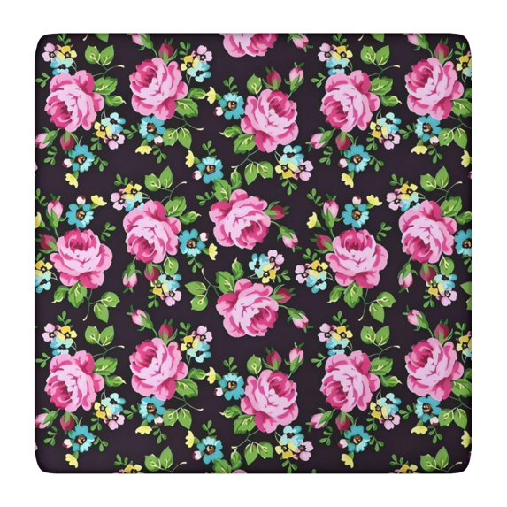 Pioneer Flower Floral Print Pattern Square Fitted Tablecloth with Elastic Edge,Square Table Cover,Washable Elastic Table Cover for Home Kitchen Party Decor 36"x36"