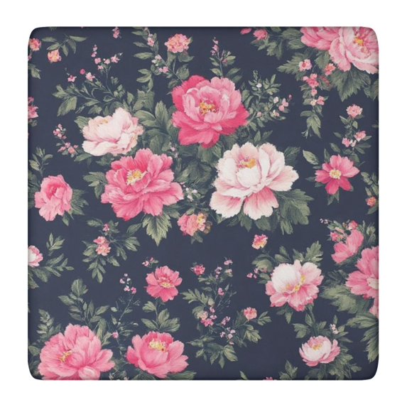 Pioneer Flower Floral Print Pattern Square Fitted Tablecloth with Elastic Edge,Square Table Cover,Washable Elastic Table Cover for Home Kitchen Party Decor 36"x36"