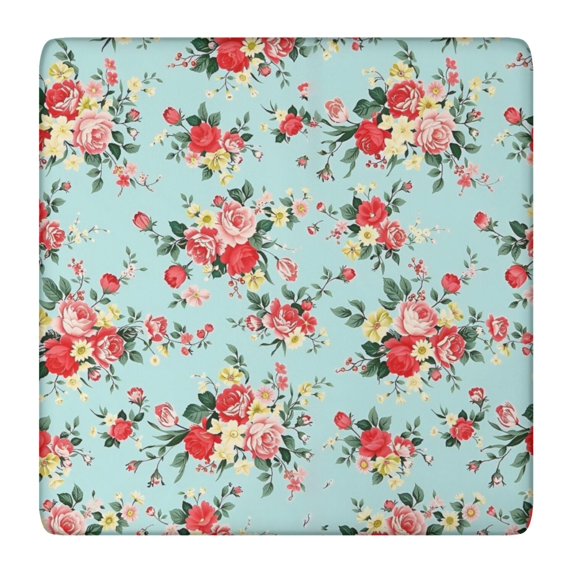 Pioneer Flower Floral Print Pattern Square Fitted Tablecloth with Elastic Edge,Square Table Cover,Washable Elastic Table Cover for Home Kitchen Party Decor 36"x36"