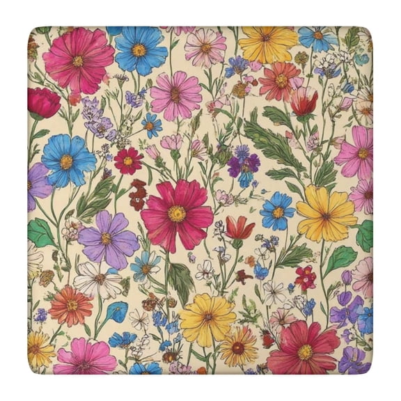 Pioneer Flower Floral Print Pattern Square Fitted Tablecloth with Elastic Edge,Square Table Cover,Washable Elastic Table Cover for Home Kitchen Party Decor 36"x36"