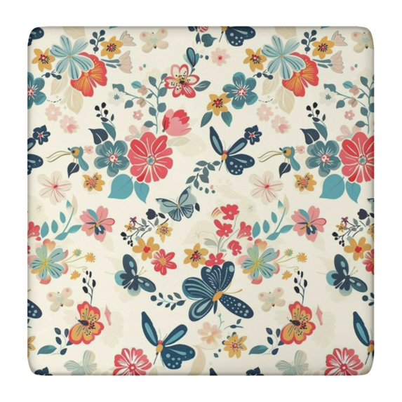 Pioneer Flower Floral Print Pattern Square Fitted Tablecloth with Elastic Edge,Square Table Cover,Washable Elastic Table Cover for Home Kitchen Party Decor 36"x36"