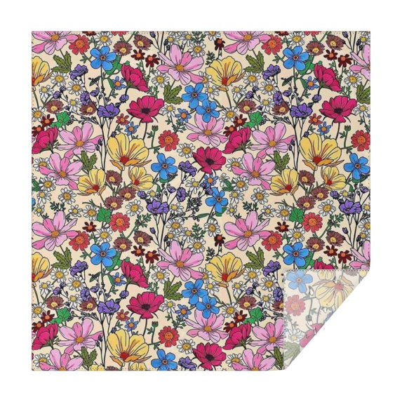 Pioneer Flower Floral Print Pattern Square Tablecloth,Waterproof Square Table Cover,Wipeable Spillproof Washable Table Cover for Home Kitchen Party Decor 52"x52"(132x132cm)