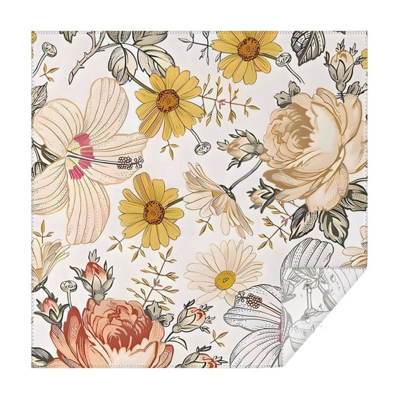 Pioneer Flower Floral Print Pattern Square Tablecloth,Waterproof Square Table Cover,Wipeable Spillproof Washable Table Cover for Home Kitchen Party Decor 42"X42"(107x107cm)
