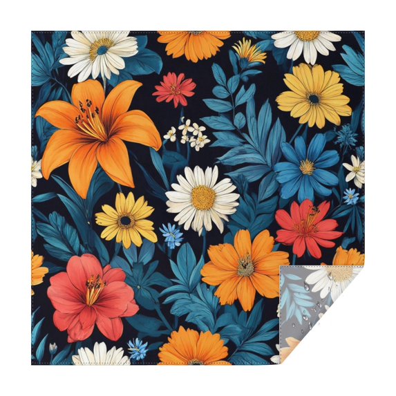 Pioneer Flower Floral Print Pattern Square Tablecloth,Waterproof Square Table Cover,Wipeable Spillproof Washable Table Cover for Home Kitchen Party Decor 52"x52"(132x132cm)