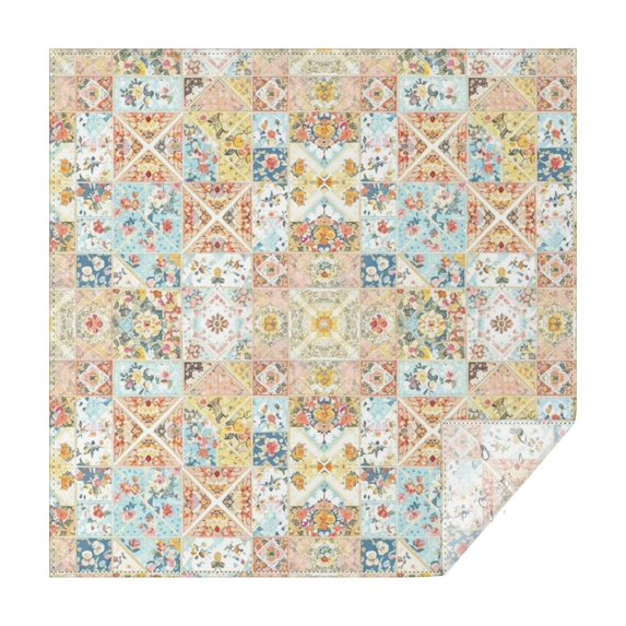 Pioneer Flower Floral Print Pattern Square Tablecloth, Waterproof Wipeable Spillproof Washable Table Cover for Home Kitchen Party and Daily Decor 42"x42"