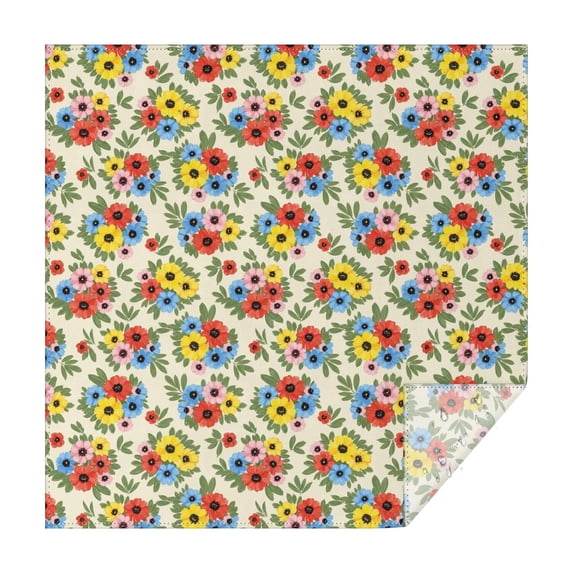 Pioneer Flower Floral Print Pattern Square Tablecloth, Waterproof Wipeable Spillproof Washable Table Cover for Home Kitchen Party and Daily Decor 52"x52"