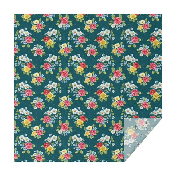 Pioneer Flower Floral Print Pattern Square Tablecloth, Waterproof Wipeable Spillproof Washable Table Cover for Home Kitchen Party and Daily Decor 52"x52"