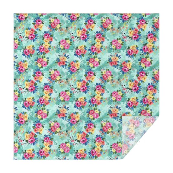 Pioneer Flower Floral Print Pattern Square Tablecloth, Waterproof Wipeable Spillproof Washable Table Cover for Home Kitchen Party and Daily Decor 60"x60"