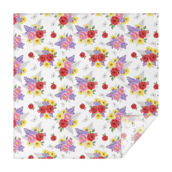 Pioneer Flower Floral Print Pattern Square Tablecloth, Waterproof Wipeable Spillproof Washable Table Cover for Home Kitchen Party and Daily Decor 60"x60"