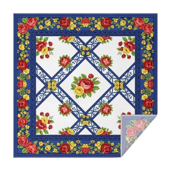 Pioneer Flower Floral Print Pattern Square Tablecloth, Waterproof Wipeable Spillproof Washable Table Cover for Home Kitchen Party Decor, 42"x42"