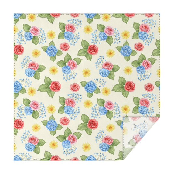Pioneer Flower Floral Print Pattern Square Tablecloth, Waterproof Wipeable Spillproof Washable Table Cover for Home Kitchen Party Decor, 42"x42"