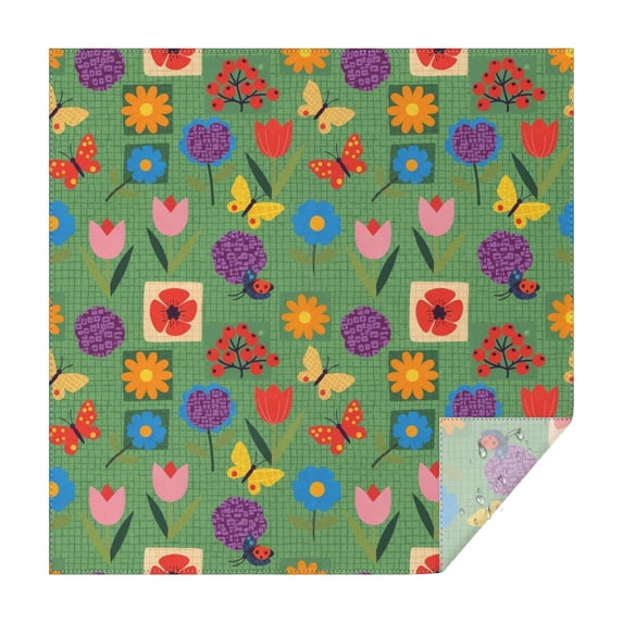 Pioneer Flower Floral Print Pattern Square Tablecloth, Waterproof Wipeable Spillproof Washable Table Cover for Home Kitchen Party Decor, 42"x42"