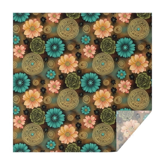 Pioneer Flower Floral Print Pattern Square Tablecloth, Waterproof Wipeable Spillproof Washable Table Cover for Home Kitchen Party Decor, 52"x52"