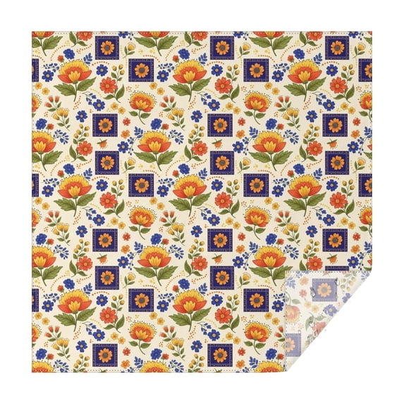 Pioneer Flower Floral Print Pattern Square Tablecloth, Waterproof Wipeable Spillproof Washable Table Cover for Home Kitchen Party Decor, 60"x60"