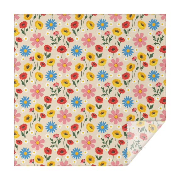 Pioneer Flower Floral Print Pattern Square Tablecloth, Waterproof Wipeable Spillproof Washable Table Cover for Home Kitchen Party Decor, 60"x60"