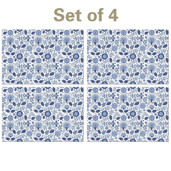 Pioneer Flower Floral Print Pattern Summer Linen Placemats Set Of 4, Washable Non-Slip Heat Resistant Table Mats for Kitchen, 12x18 Inch