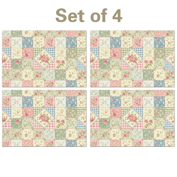 Pioneer Flower Floral Print Pattern Summer Linen Placemats Set Of 4, Washable Non-Slip Heat Resistant Table Mats for Kitchen, 12x18 Inch