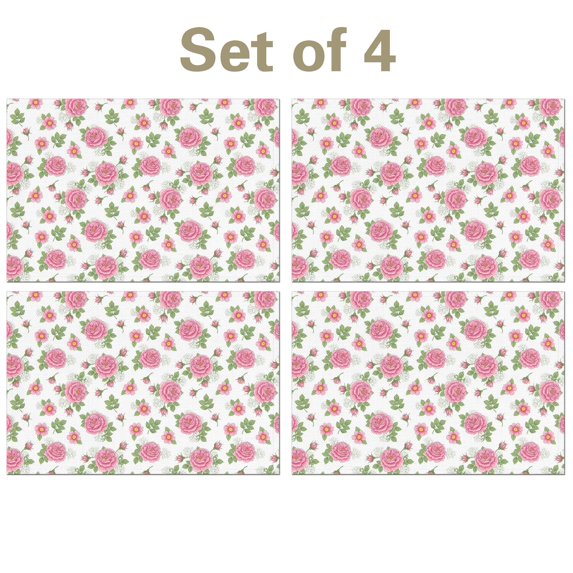 Pioneer Flower Floral Print Pattern Summer Linen Placemats Set Of 4, Washable Non-Slip Heat Resistant Table Mats for Kitchen, 12x18 Inch
