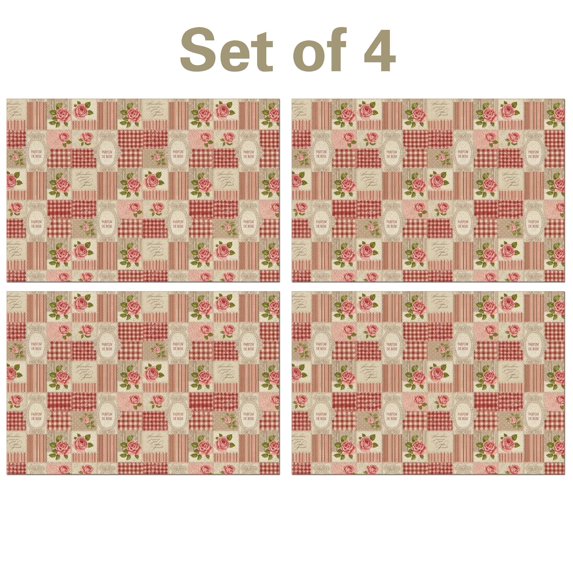 Pioneer Flower Floral Print Pattern Summer Linen Placemats Set Of 4, Washable Non-Slip Heat Resistant Table Mats for Kitchen, 12x18 Inch