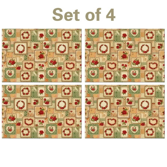 Pioneer Flower Floral Print Pattern Summer Linen Placemats Set Of 4, Washable Non-Slip Heat Resistant Table Mats for Kitchen, 12x18 Inch