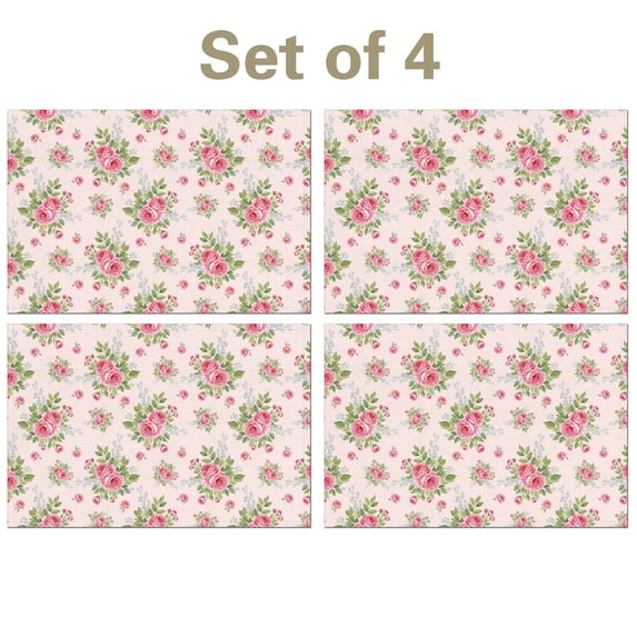Pioneer Flower Floral Print Pattern Summer Linen Placemats Set Of 4, Washable Non-Slip Heat Resistant Table Mats for Kitchen, 12x18 Inch