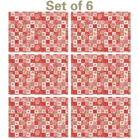 Pioneer Flower Floral Print Pattern Summer Linen Placemats Set Of 6, Washable Non-Slip Heat Resistant Table Mats for Kitchen, 12x18 Inch