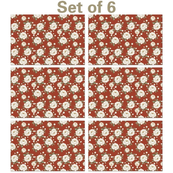 Pioneer Flower Floral Print Pattern Summer Linen Placemats Set Of 6, Washable Non-Slip Heat Resistant Table Mats for Kitchen, 12x18 Inch
