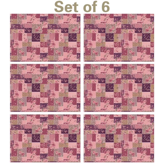 Pioneer Flower Floral Print Pattern Summer Linen Placemats Set Of 6, Washable Non-Slip Heat Resistant Table Mats for Kitchen, 12x18 Inch