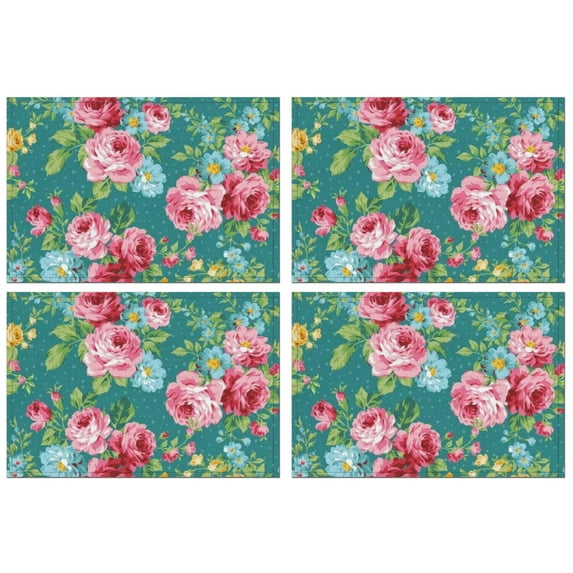 Pioneer Flower Floral Print Pattern Summer Placemats Table Placemats Set Of 4-Linen Kitchen Washable Placemats Table Mats 12x18 Inch Non-Slip Heat Resistant