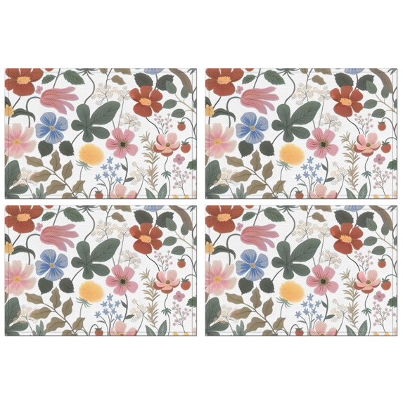 Pioneer Flower Floral Print Pattern Summer Placemats Table Placemats Set Of 4-Linen Kitchen Washable Placemats Table Mats 12x18 Inch Non-Slip Heat Resistant
