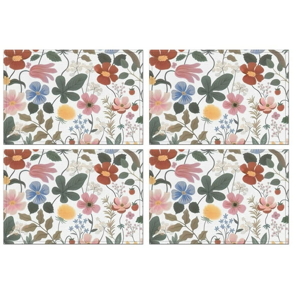 Pioneer Flower Floral Print Pattern Summer Placemats Table Placemats Set Of 4-Linen Kitchen Washable Placemats Table Mats 12x18 Inch Non-Slip Heat Resistant
