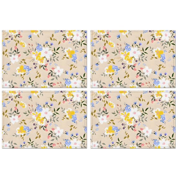 Pioneer Flower Floral Print Pattern Summer Placemats Table Placemats Set Of 4-Linen Kitchen Washable Placemats Table Mats 12x18 Inch Non-Slip Heat Resistant