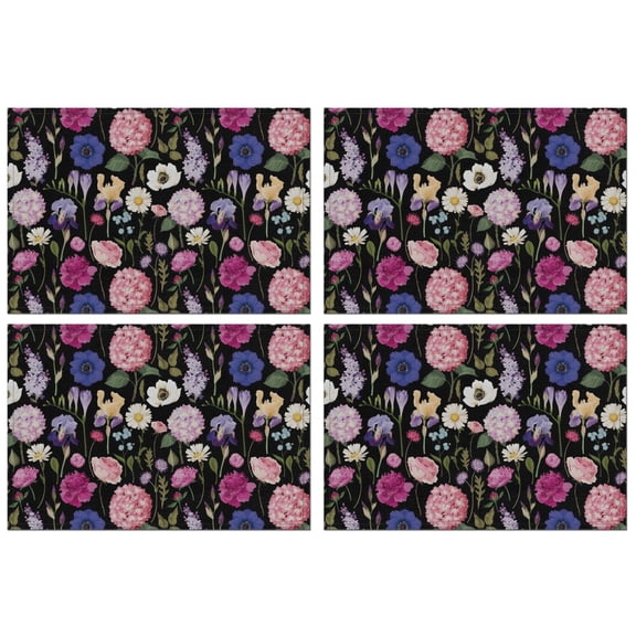 Pioneer Flower Floral Print Pattern Summer Placemats Table Placemats Set Of 4-Linen Kitchen Washable Placemats Table Mats 12x18 Inch Non-Slip Heat Resistant