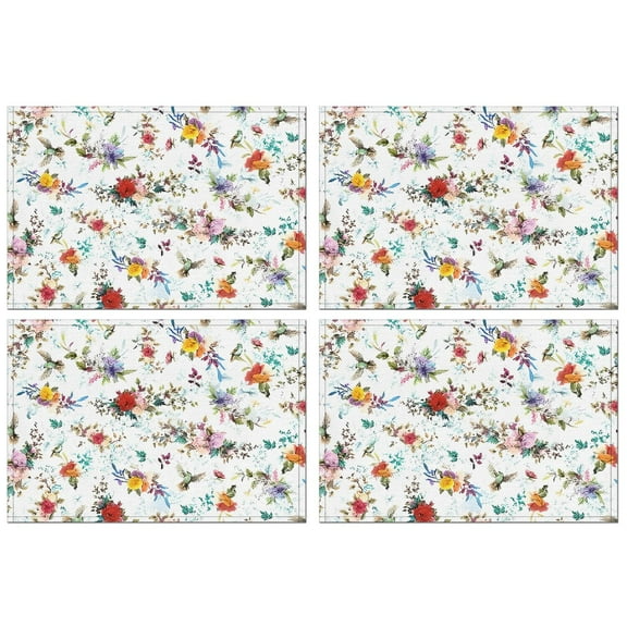 Pioneer Flower Floral Print Pattern Summer Placemats Table Placemats Set Of 4-Linen Kitchen Washable Placemats Table Mats 12x18 Inch Non-Slip Heat Resistant