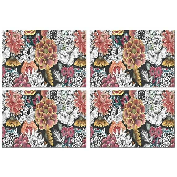 Pioneer Flower Floral Print Pattern Summer Placemats Table Placemats Set Of 4-Linen Kitchen Washable Placemats Table Mats 12x18 Inch Non-Slip Heat Resistant