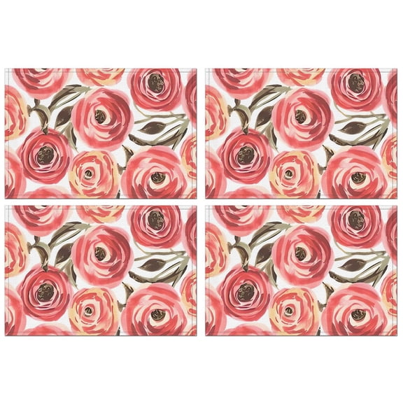 Pioneer Flower Floral Print Pattern Summer Placemats Table Placemats Set Of 4-Linen Kitchen Washable Placemats Table Mats 12x18 Inch Non-Slip Heat Resistant