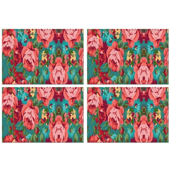 Pioneer Flower Floral Print Pattern Summer Placemats Table Placemats Set Of 4-Linen Kitchen Washable Placemats Table Mats 12x18 Inch Non-Slip Heat Resistant