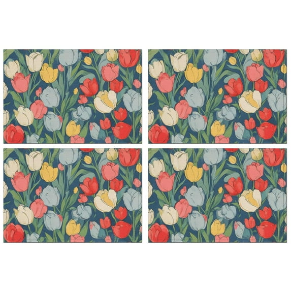 Pioneer Flower Floral Print Pattern Summer Placemats Table Placemats Set Of 4-Linen Kitchen Washable Placemats Table Mats 12x18 Inch Non-Slip Heat Resistant