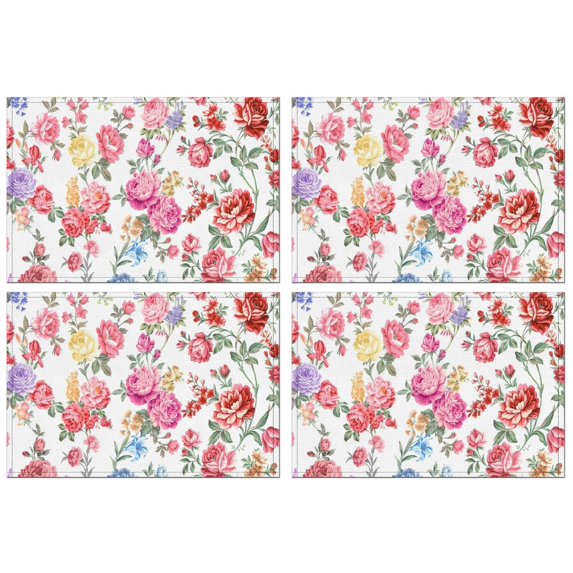 Pioneer Flower Floral Print Pattern Summer Placemats Table Placemats Set Of 4-Linen Kitchen Washable Placemats Table Mats 12x18 Inch Non-Slip Heat Resistant