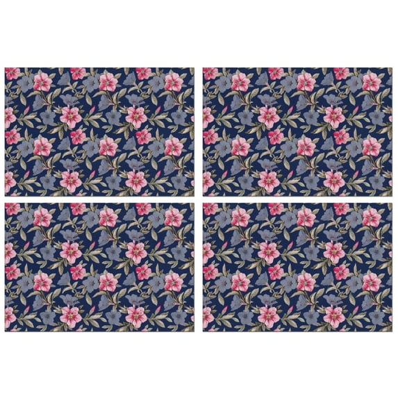 Pioneer Flower Floral Print Pattern Summer Placemats Table Placemats Set Of 4-Linen Kitchen Washable Placemats Table Mats 12x18 Inch Non-Slip Heat Resistant
