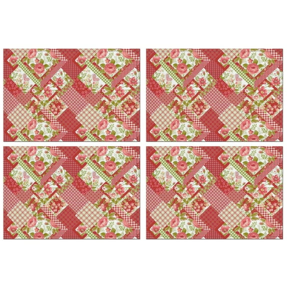 Pioneer Flower Floral Print Pattern Summer Placemats Table Placemats Set Of 4-Linen Kitchen Washable Placemats Table Mats 12x18 Inch Non-Slip Heat Resistant