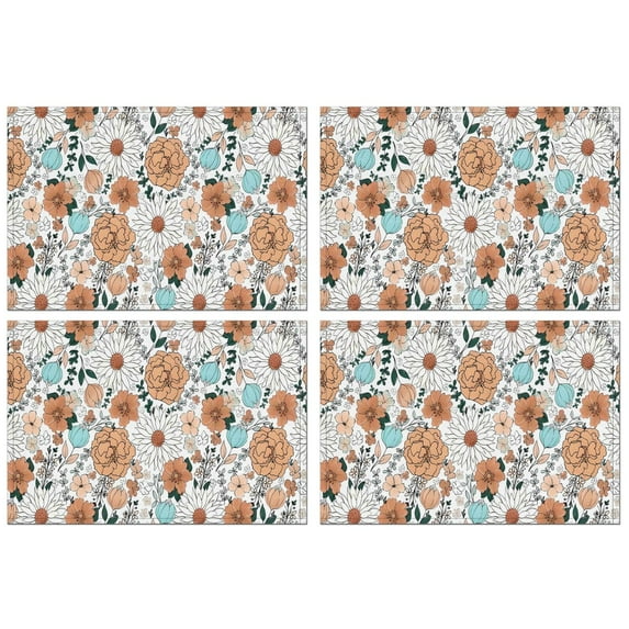 Pioneer Flower Floral Print Pattern Summer Placemats Table Placemats Set Of 4-Linen Kitchen Washable Placemats Table Mats 12x18 Inch Non-Slip Heat Resistant