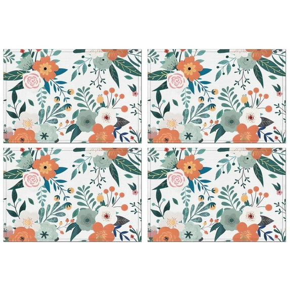 Pioneer Flower Floral Print Pattern Summer Placemats Table Placemats Set Of 4-Linen Kitchen Washable Placemats Table Mats 12x18 Inch Non-Slip Heat Resistant