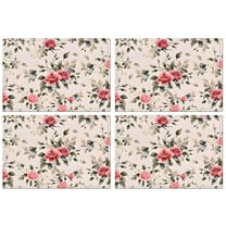 Pioneer Flower Floral Print Pattern Summer Placemats Table Placemats Set Of 4-Linen Kitchen Washable Placemats Table Mats 12x18 Inch Non-Slip Heat Resistant