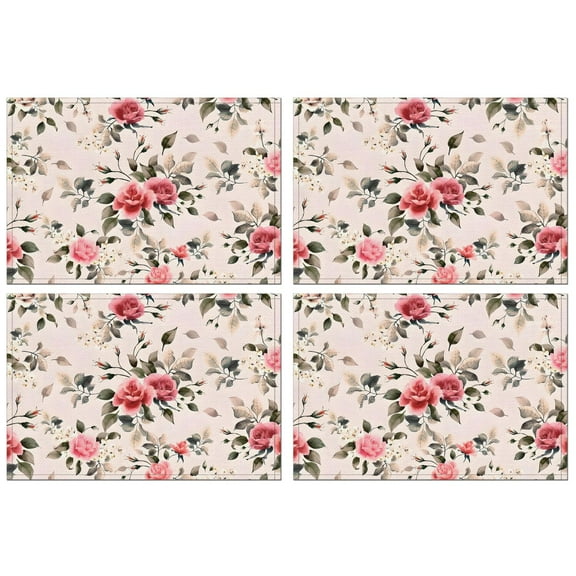 Pioneer Flower Floral Print Pattern Summer Placemats Table Placemats Set Of 4-Linen Kitchen Washable Placemats Table Mats 12x18 Inch Non-Slip Heat Resistant