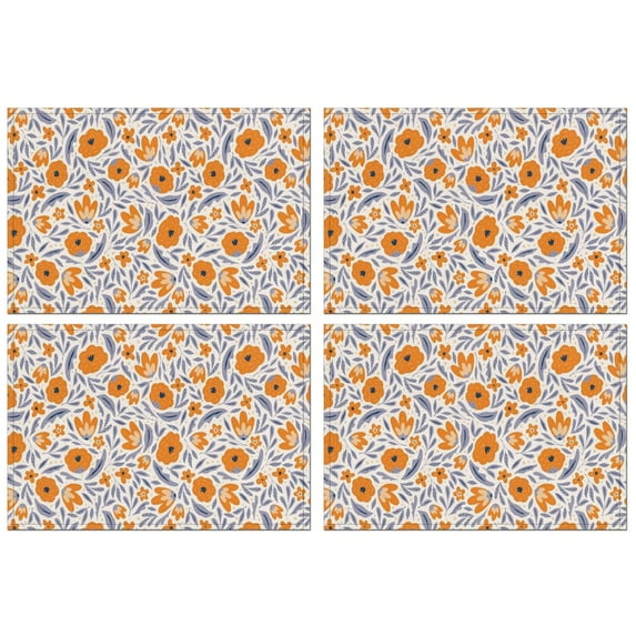 Pioneer Flower Floral Print Pattern Summer Placemats Table Placemats Set Of 4-Linen Kitchen Washable Placemats Table Mats 12x18 Inch Non-Slip Heat Resistant