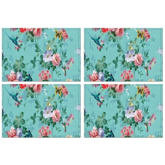 Pioneer Flower Floral Print Pattern Summer Placemats Table Placemats Set Of 4-Linen Kitchen Washable Placemats Table Mats 12x18 Inch Non-Slip Heat Resistant