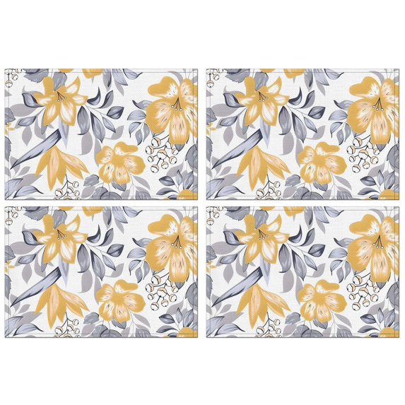 Pioneer Flower Floral Print Pattern Summer Placemats Table Placemats Set Of 4-Linen Kitchen Washable Placemats Table Mats 12x18 Inch Non-Slip Heat Resistant